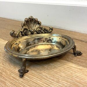Vintage Ornate Silverplate Dish Dolphin Feet Shell Back Vanity Soap Tray